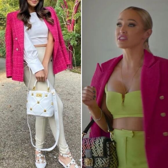 Blogger Fave Zara Textured Tweed Fuschia Pink Double Breasted Blazer Size XS - Picture 3 of 14